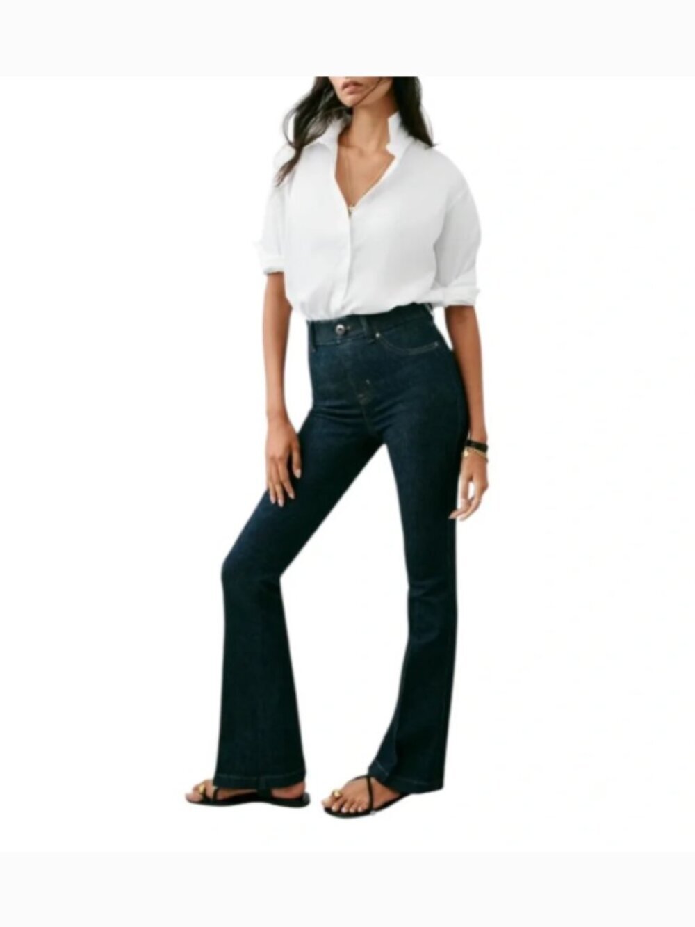 SPANXshape Flare Jeans Raw Indigo High Rise Pull On Stretch Medium NWT